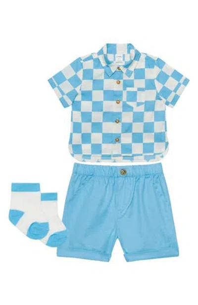 Pl Baby By Petit Lem Cotton Button-up Shirt, Shorts & Socks Set