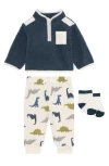 Pl Baby By Petit Lem Faux Shearling Sweatshirt, Joggers & Socks Set In Multi