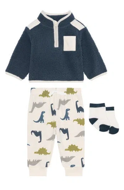 Pl Baby By Petit Lem Faux Shearling Sweatshirt, Joggers & Socks Set In Multi