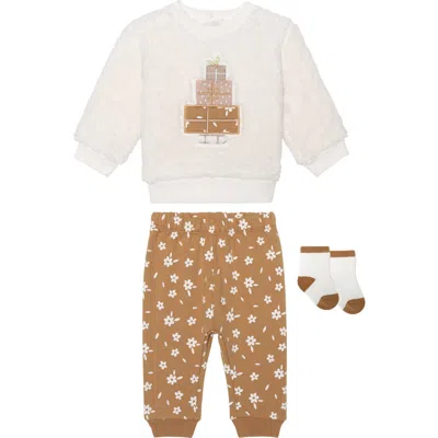 Pl Baby By Petit Lem Faux Shearling Sweatshirt, Leggings & Socks Set In Gifts