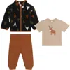 Pl Baby By Petit Lem Fleece Jacket, Graphic T-shirt & Joggers Set In Multi