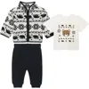 Pl Baby By Petit Lem Fleece Jacket, Graphic T-shirt & Joggers Set In Black