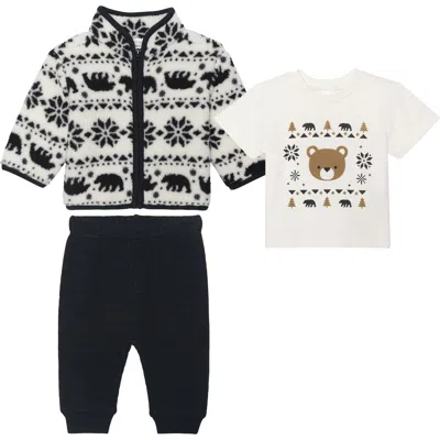 Pl Baby By Petit Lem Fleece Jacket, Graphic T-shirt & Joggers Set In Black