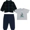 Pl Baby By Petit Lem Fleece Jacket, Graphic T-shirt & Joggers Set In Multi