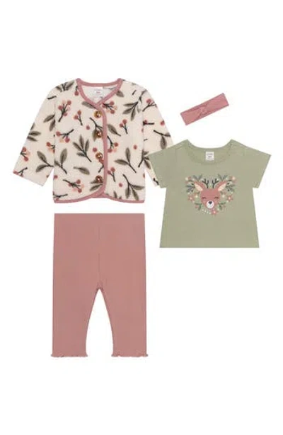 Pl Baby By Petit Lem Fleece Jacket, Graphic T-shirt, Joggers And Headband Set In Neutral