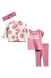 Pl Baby By Petit Lem Fleece Jacket, Graphic T-shirt, Joggers And Headband Set In Pink