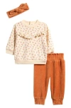 Pl Baby By Petit Lem Fleece Top, Corduroy Pants & Headband Set In Multi