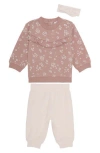 Pl Baby By Petit Lem Fleece Top, Corduroy Pants & Headband Set In Neutral