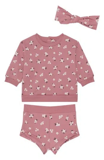 Pl Baby By Petit Lem Floral Sweatshirt, Shorts & Headband Set