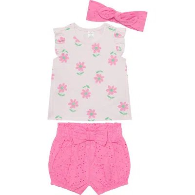 Pl Baby By Petit Lem Floral Tank, Eyelet Shorts & Headband Set