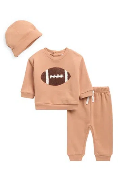 Pl Baby By Petit Lem Football Sweatshirt, Joggers & Hat Set In Brown