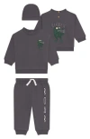 Pl Baby By Petit Lem Football Sweatshirt, Joggers & Hat Set In Gray