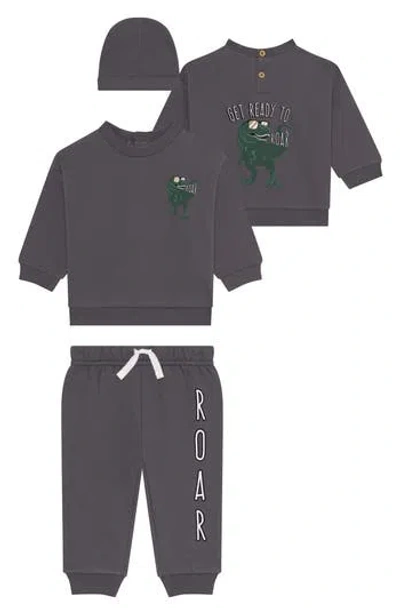 Pl Baby By Petit Lem Football Sweatshirt, Joggers & Hat Set In Gray