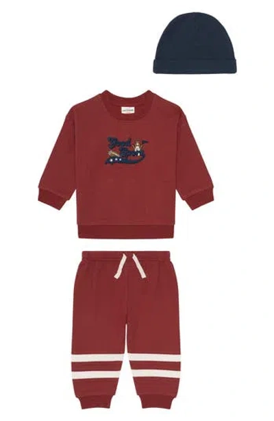 Pl Baby By Petit Lem Good Sport Pullover, Joggers & Hat Set In Brown