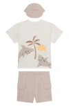 Pl Baby By Petit Lem Graphic T-shirt, Cargo Shorts & Cap Set