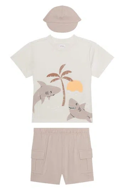 Pl Baby By Petit Lem Graphic T-shirt, Cargo Shorts & Cap Set