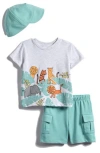 Pl Baby By Petit Lem Graphic T-shirt, Cargo Shorts & Cap Set In Blue