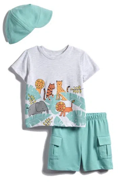 Pl Baby By Petit Lem Graphic T-shirt, Cargo Shorts & Cap Set In Blue