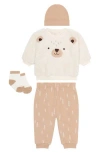 Pl Baby By Petit Lem Kids' Faux Shearling Top & Joggers, Hat & Socks Set In Neutral