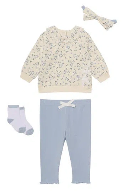 Pl Baby By Petit Lem Long Sleeve Top, Leggings, Headband & Socks Set In Blue