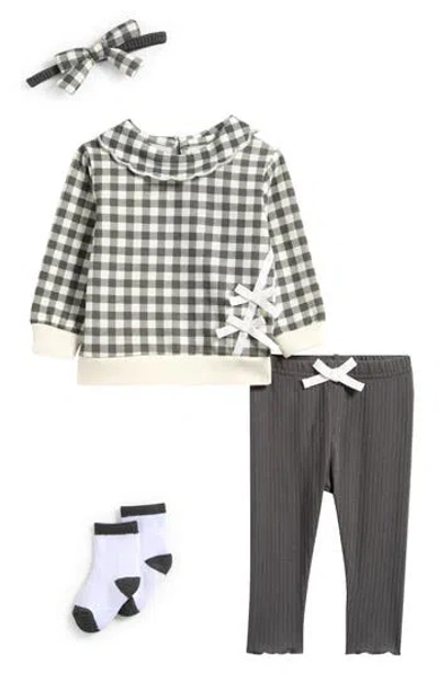 Pl Baby By Petit Lem Long Sleeve Top, Leggings, Headband & Socks Set In Multi