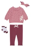 Pl Baby By Petit Lem Long Sleeve Top, Leggings, Headband & Socks Set In Multi