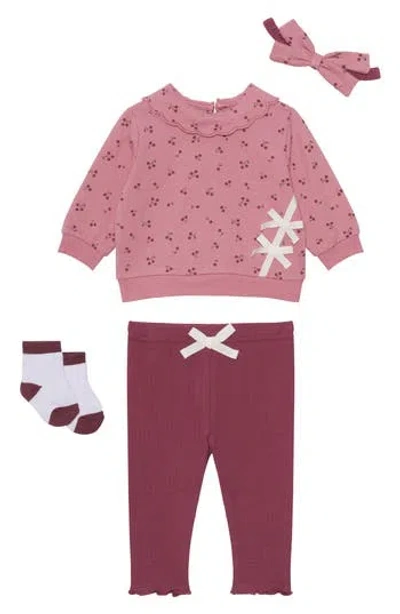 Pl Baby By Petit Lem Long Sleeve Top, Leggings, Headband & Socks Set In Multi