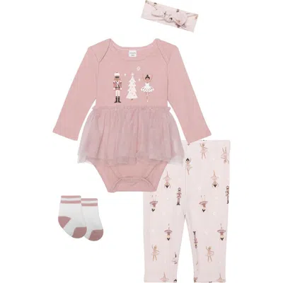 Pl Baby By Petit Lem Nutcracker & Ballerina Tutu Bodysuit, Leggings, Socks & Headband Set In Ballet