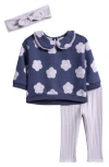 Pl Baby By Petit Lem Peter Pan Collar Top, Leggings & Headband Set In Multi