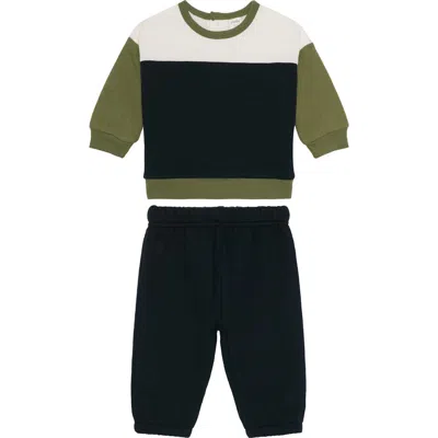Pl Baby By Petit Lem Quilted Top & Joggers Set In Black