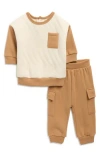 Pl Baby By Petit Lem Quilted Top & Joggers Set In Brown