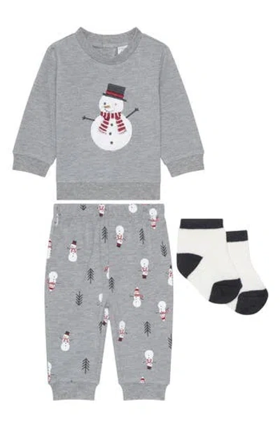 Pl Baby By Petit Lem Kids'  Snowman Sweater, Joggers & Socks Set In Gray
