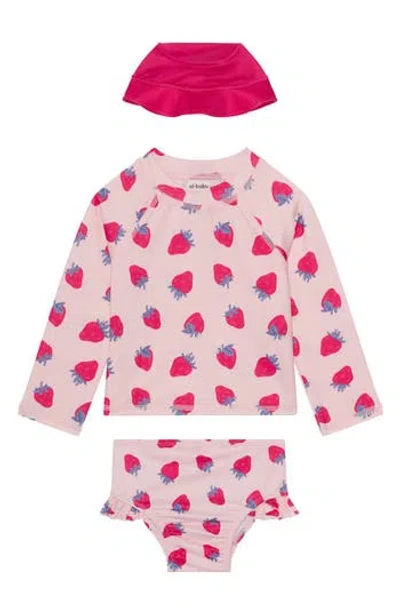 Pl Baby By Petit Lem Strawberry Two-piece Rashguard Swimsuit & Bucket Hat Set In Pink