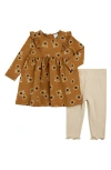 PL BABY BY PETIT LEM FIRSTS BY PETIT LEM SUNFLOWER PRINT COTTON DRESS & LEGGINGS SET