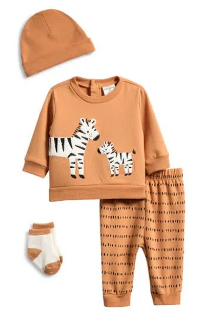Pl Baby By Petit Lem Sweatshirt, Leggings, Socks & Beanie Set In Orange