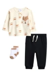Pl Baby By Petit Lem Woodland Fox Top, Joggers & Socks Set In Multi