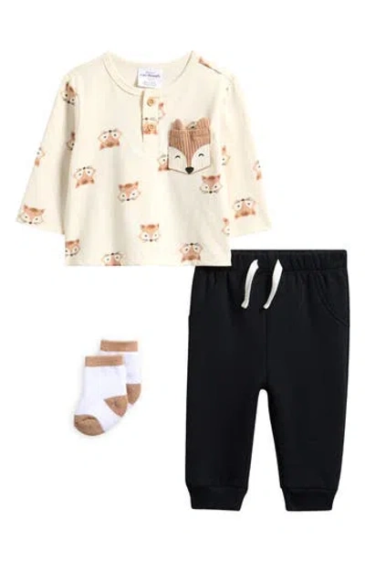 Pl Baby By Petit Lem Woodland Fox Top, Joggers & Socks Set In Multi