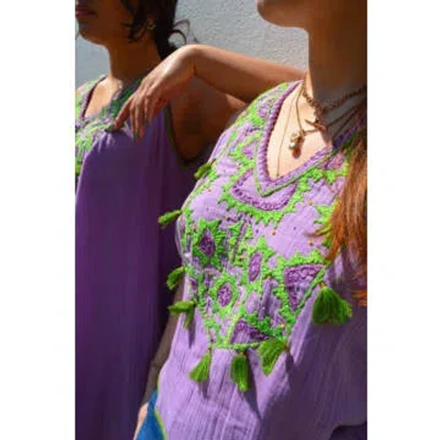 Place Du Soleil Lilac & Green Embroidered Top