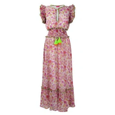 Place Du Soleil Long Chiffon Dress In Pink