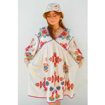 Place Du Soleil Off White Embroidered Dress