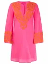 Place Du Soleil Embroidered Mini Dress In Hot Pink S24 314 In Multi