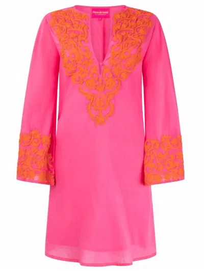 Place Du Soleil Embroidered Mini Dress In Hot Pink S24 314