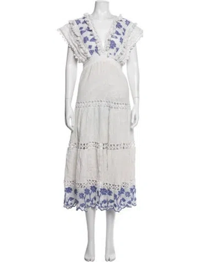 Pre-owned Place Nationale Floral Print Long Dress In White
