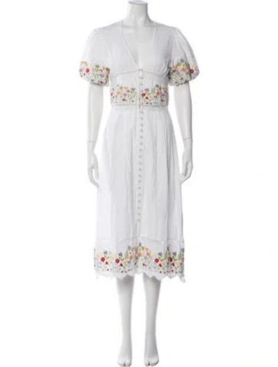 Pre-owned Place Nationale Floral Print Midi Length Dress In White