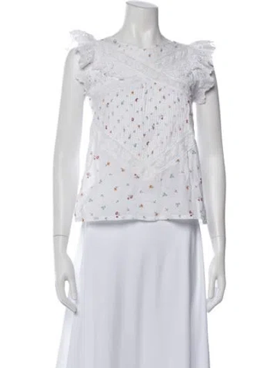 Pre-owned Place Nationale Floral Print V-neck Top In Gray
