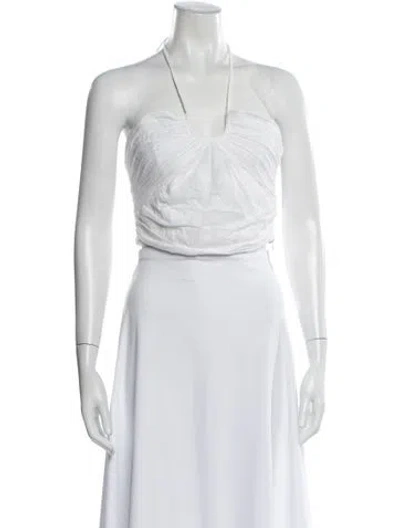 Pre-owned Place Nationale Halterneck Sleeveless Crop Top In White