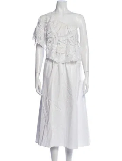 Pre-owned Place Nationale Lace Pattern Long Dress In White