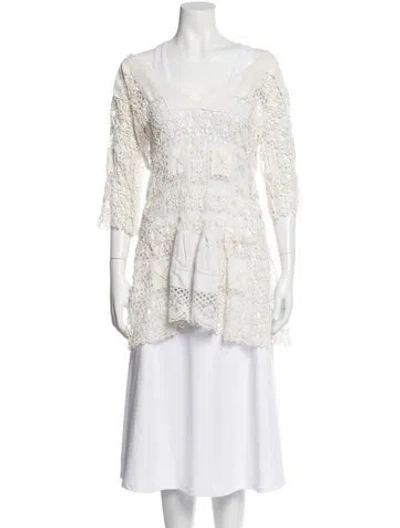 Pre-owned Place Nationale Lace Pattern Midi Length Dress In White