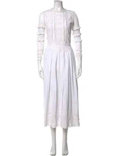 Pre-owned Place Nationale Lace Pattern Midi Length Dress In White