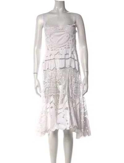 Pre-owned Place Nationale Lace Pattern Midi Length Dress In White